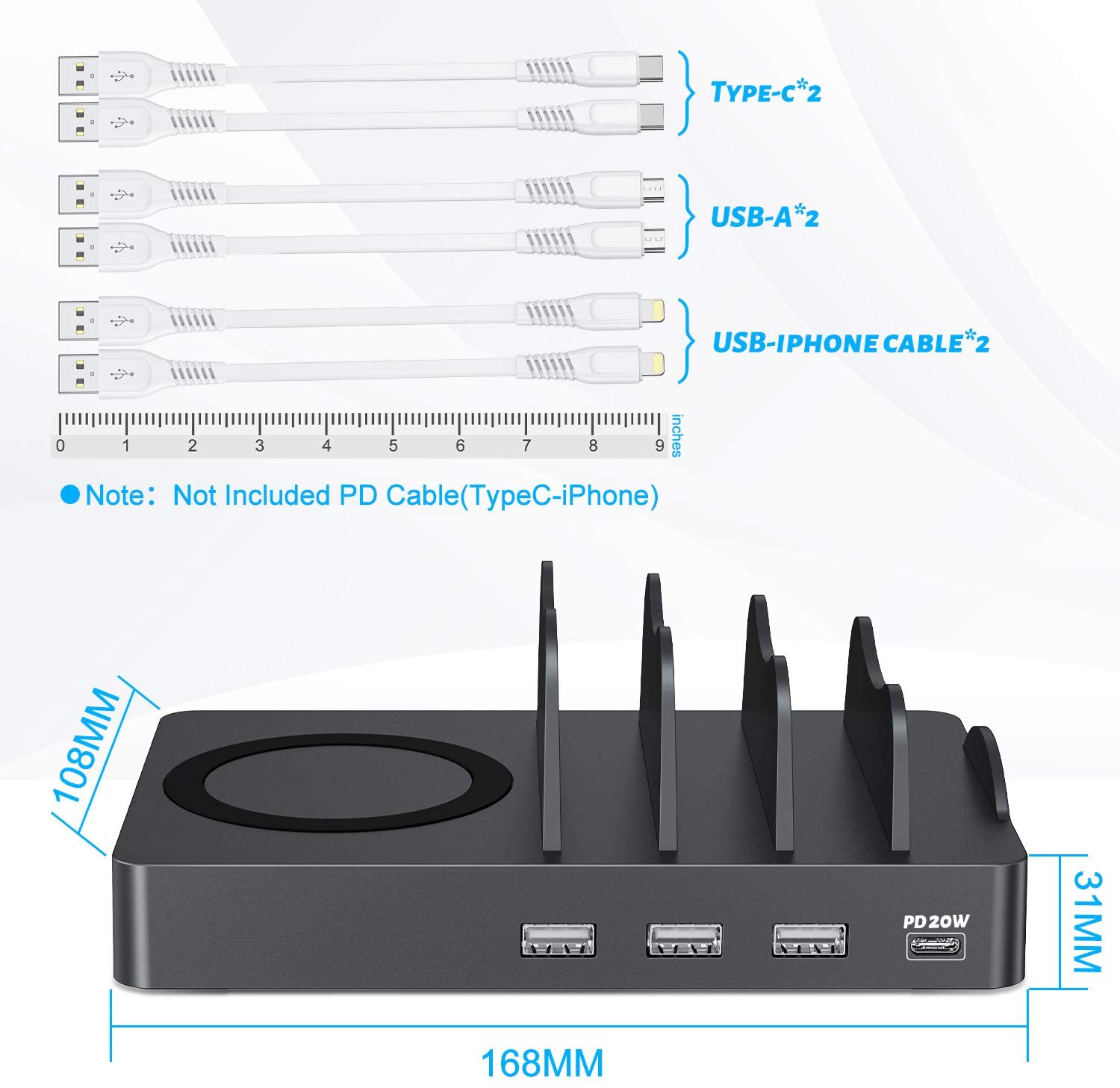 Undassenk 50W 4 Ports USB-C and USB-A Fast Charging Station - Image 7